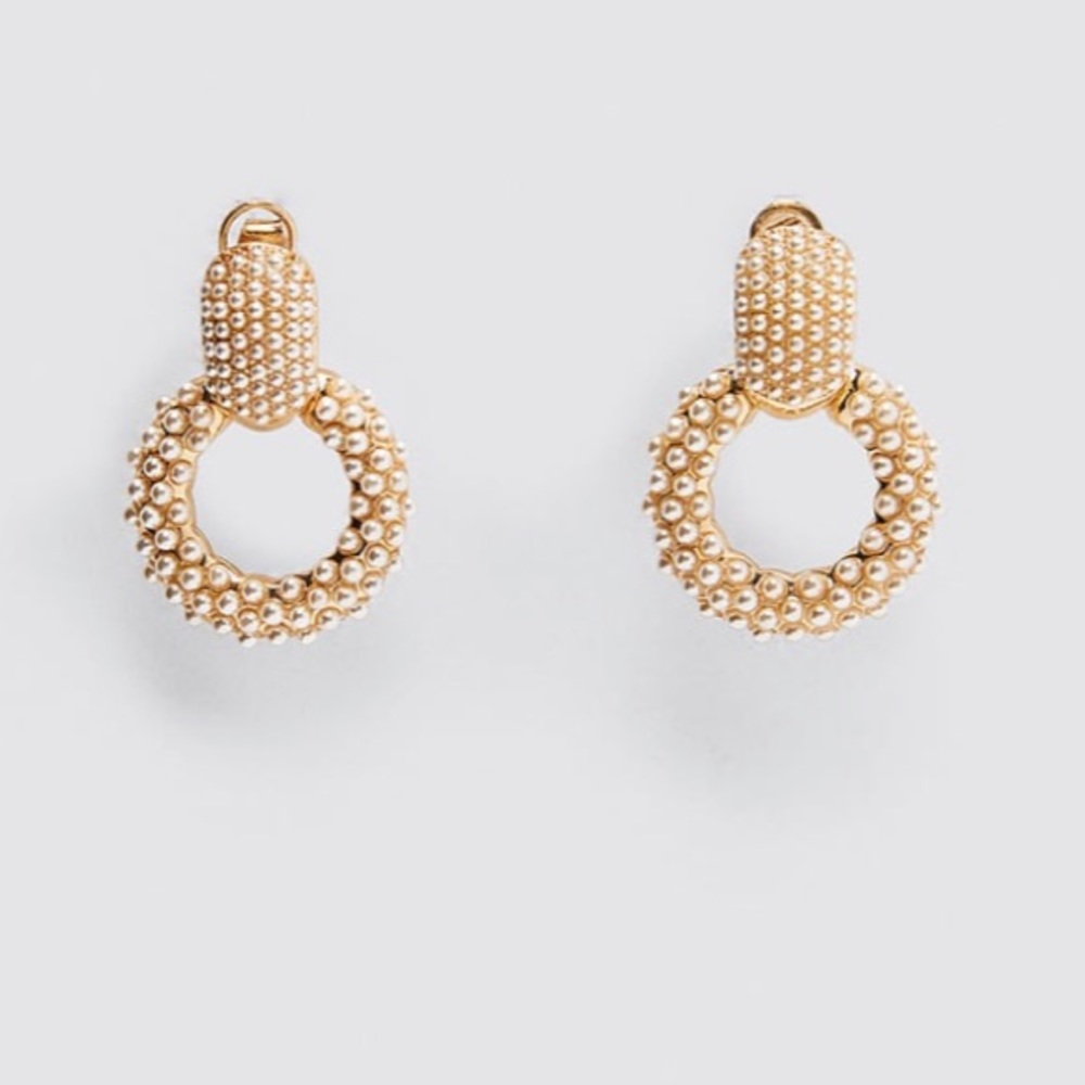 Zara faux mini pearl round earrings gold